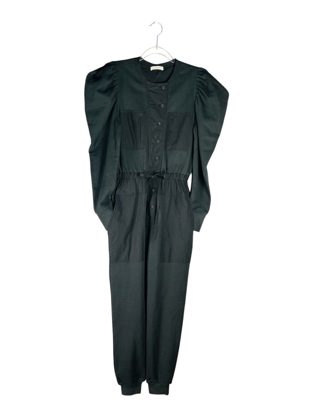 Ulla Johnson Sadie Noir Black Puff Sleeve Cotton Utility Jumpsuit Size P XS